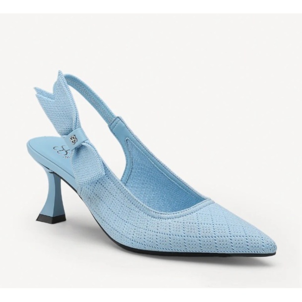 Cosy Island Everlush Bowknot Pointed Toe Slingback Low Heel Pump Lt Blue 9.5 New